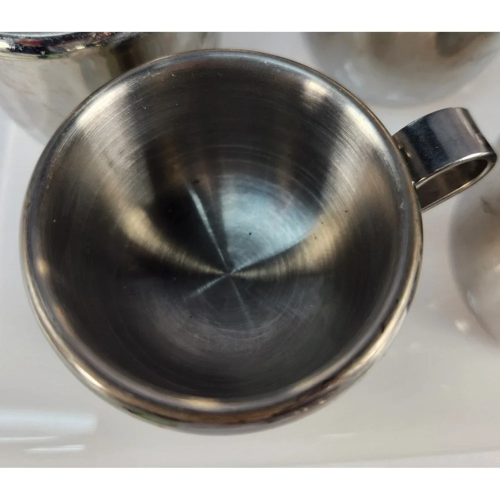 ITALIAN 18/10 Inox Double Wall Espresso Cups, Saucers + Cream & Sugar High End!